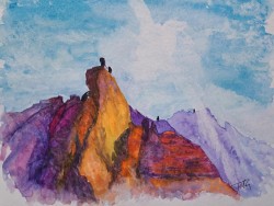 Even Ridge (Commando or Bosigran Ridge, Cornwall) An expressionist water colour reflecting a memory of a warm evening climb of Bosigran Commando Ridge Cornwall climbing royal marines zawn