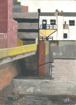 Decay Urban Abstract decaying site in Blackpool texture perspective lines and geometric blocks with subdued colours reflecting an angst